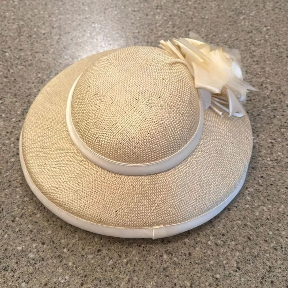 ANDRE Canadian Vintage Silk Rose Straw Tilt Hat NWT Deadstock Derby Hat *NEW*